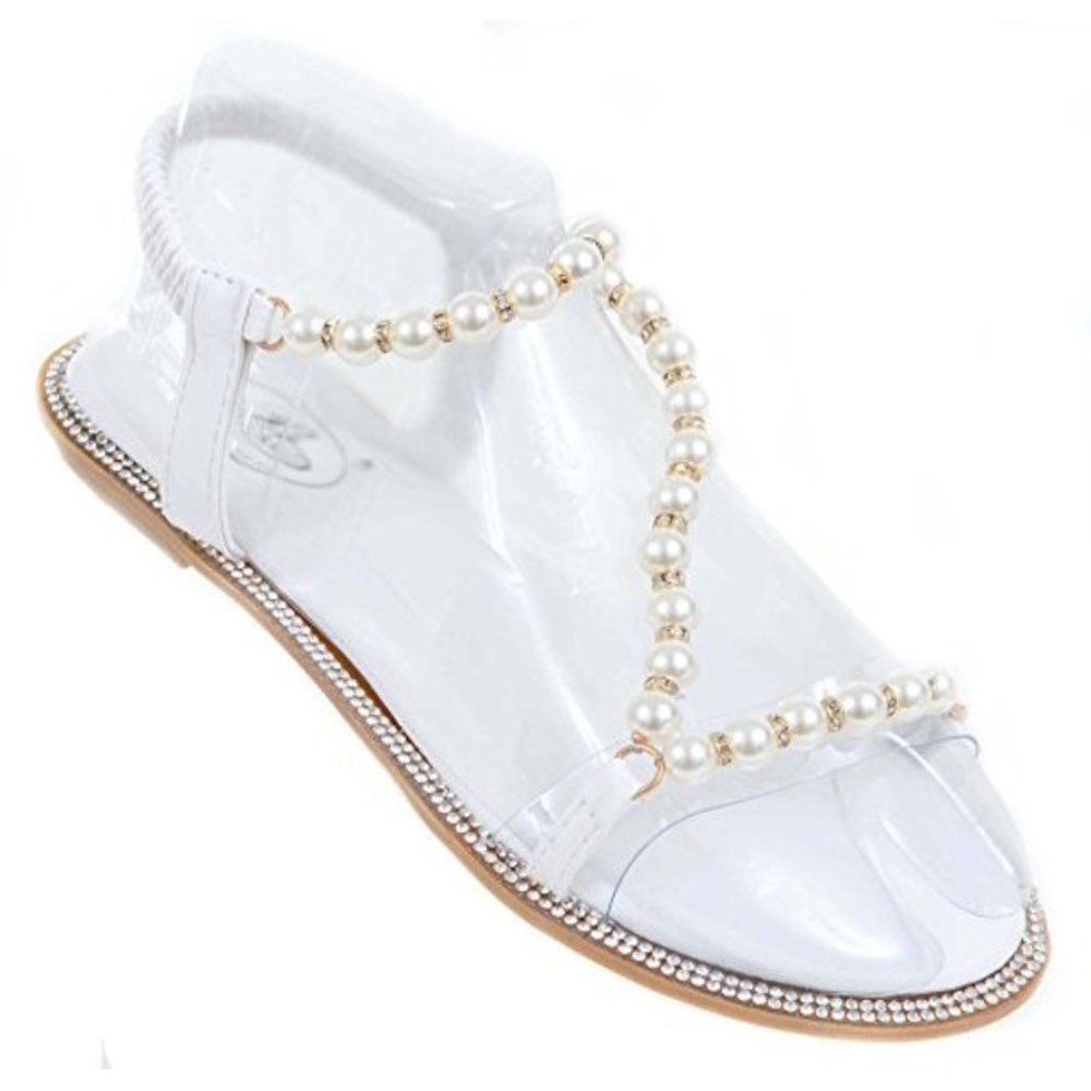 Pearls Jewels Wedding Formal Bridesmaid Flat Sandal NIB